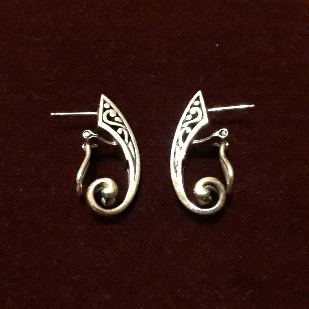 Solid 925 Sterling Silver Scroll Earrings - image 5